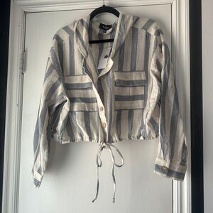 Striped Lightweight Hooded Button Front Jacket – Size Large (NWT)